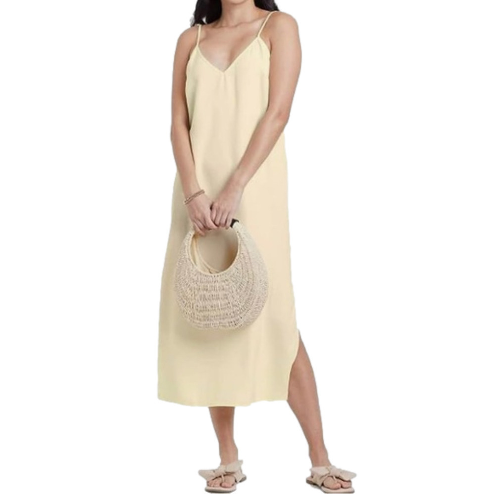 A NEW DAY Midi Slip Dress Light Yellow Adjustable Straps Sleek Travel S